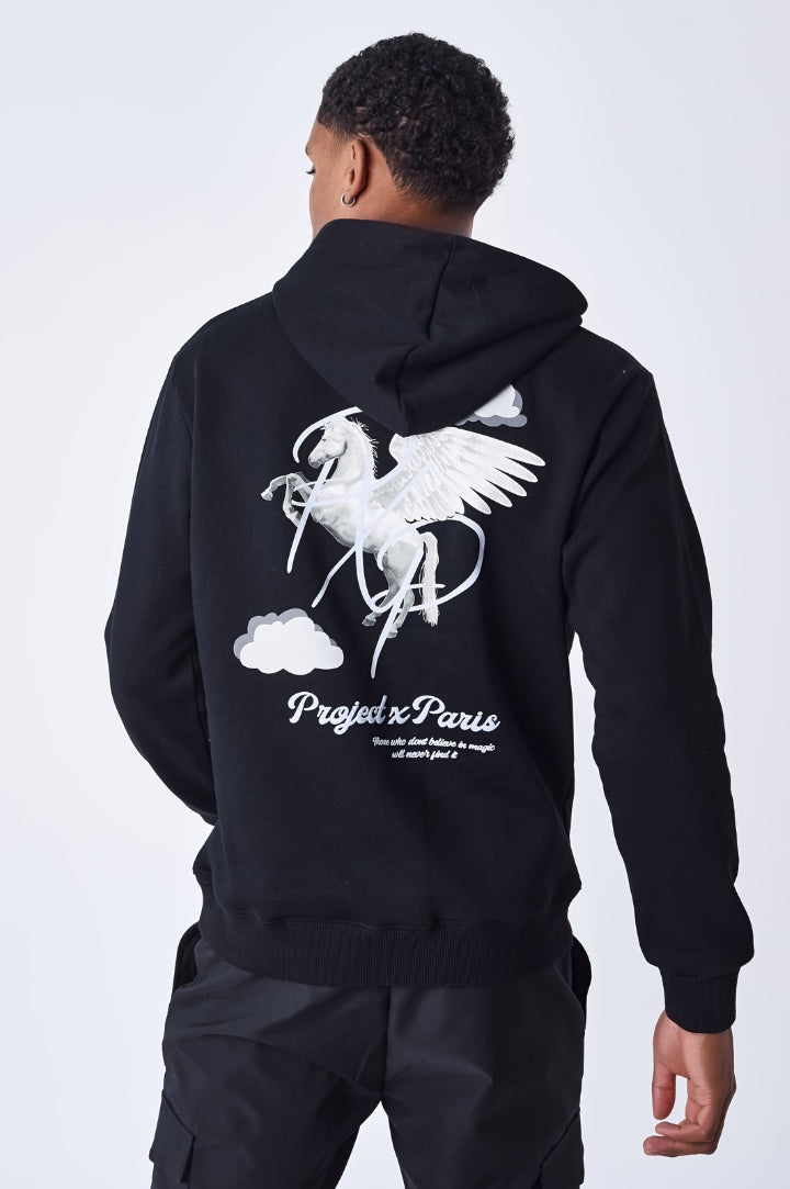 CLOUD PEGASUS PATTERN HOODIE | BLACK