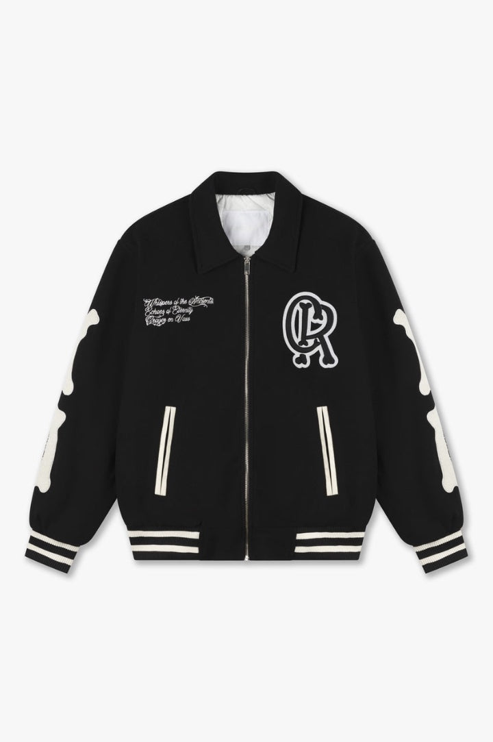 ECHOES OF ETERNITY VARSITY JACKET - BLACK/OFF-WHITE