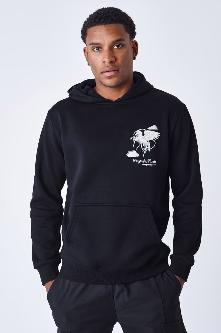 CLOUD PEGASUS PATTERN HOODIE | BLACK