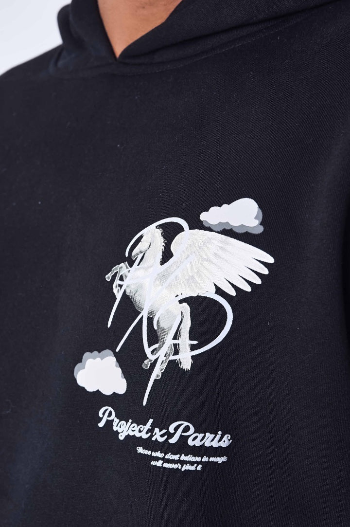 CLOUD PEGASUS PATTERN HOODIE | BLACK