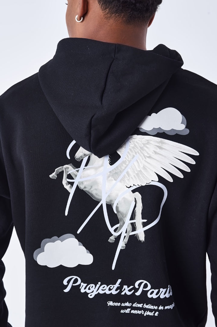 CLOUD PEGASUS PATTERN HOODIE | BLACK