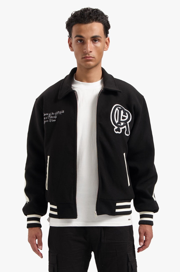 ECHOES OF ETERNITY VARSITY JACKET - BLACK/OFF-WHITE