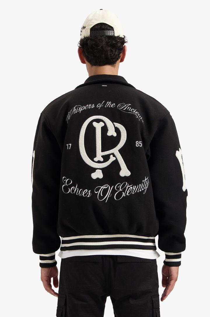 ECHOES OF ETERNITY VARSITY JACKET - BLACK/OFF-WHITE